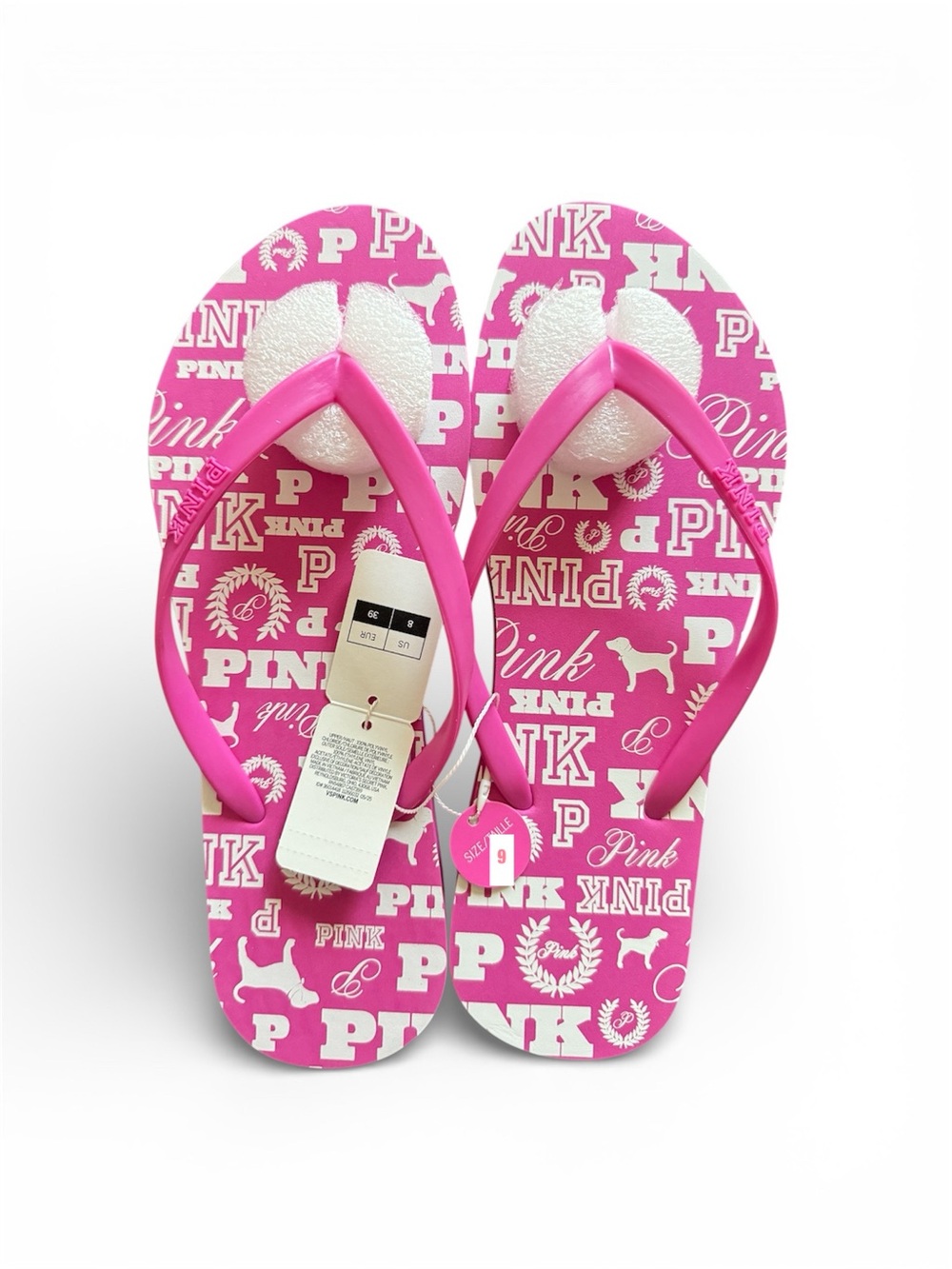 Victoria’s Secret PINK Logo Hot Pink Flip Flops Summer Size 9